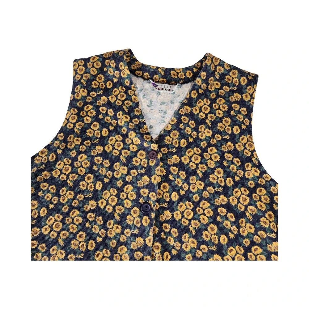 Vintage Carolina Colours Sunflower Print Button Front Vest y2k Floral L/XL‎